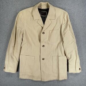 Brioni Blazer Sport Coat Mens Medium Beige Cotton Cashmere Jersey Leather Italy
